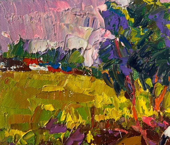 Image 1 of Original Oil Painting Summer Sunset Landscape The un sets and speaks of peace