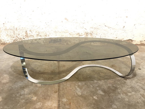 salontafel infinity structure courbée métal chromé verre