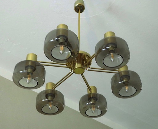 Large Brass and Glass Chandelier Hans-Agne Jakobsson, 1960s