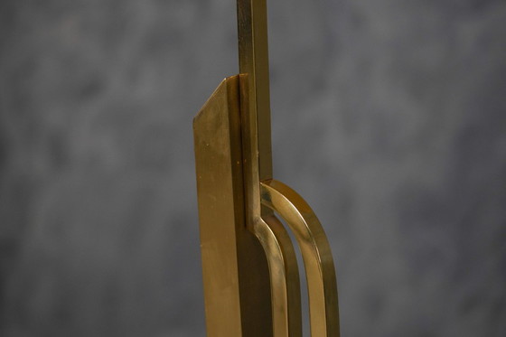 Image 1 of Vintage Floor Brass Lamp with Fabric Lampshade, Italy 1970’s