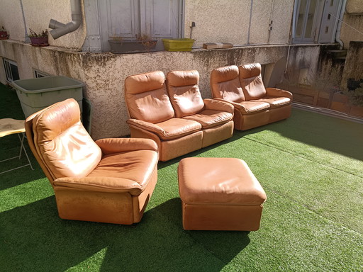 Conjunto completo de Sede de la década de 1970, modelo DS-44/47, de piel de búfalo gruesa.