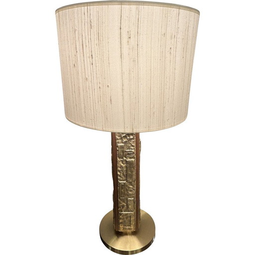 Vintage bronze and wood lamp by Angelo Brotto, 1970
