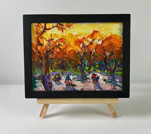 Original Oil Painting Fall Trees Landscape Steps through autumn