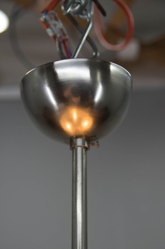 Rare Franta Anýž Nickel Chandelier, 1930s, Restored – Anyz Franta, Metal, Glass (photo 11 of 12)