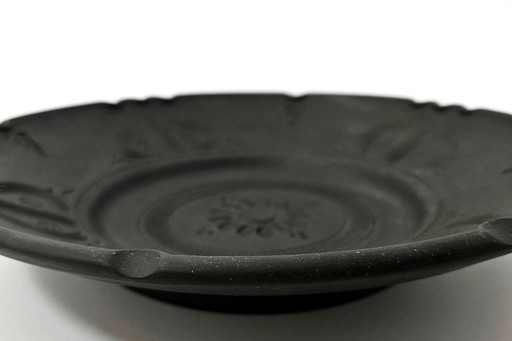 UNIQUE large vintage handmade hungarian BLACK CERAMIC hanging wall plate from 1970s