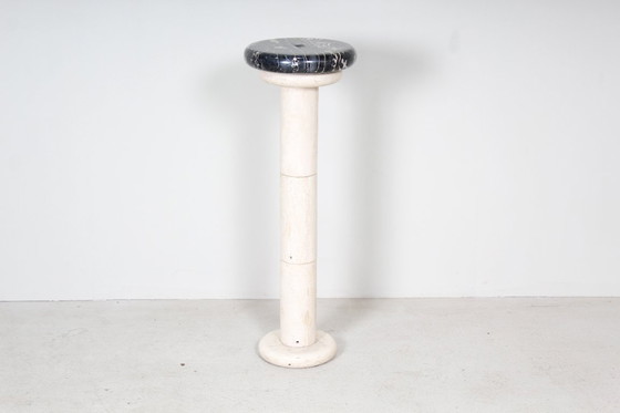 Image 1 of Colonne à plantes en travertin vintage et marbre