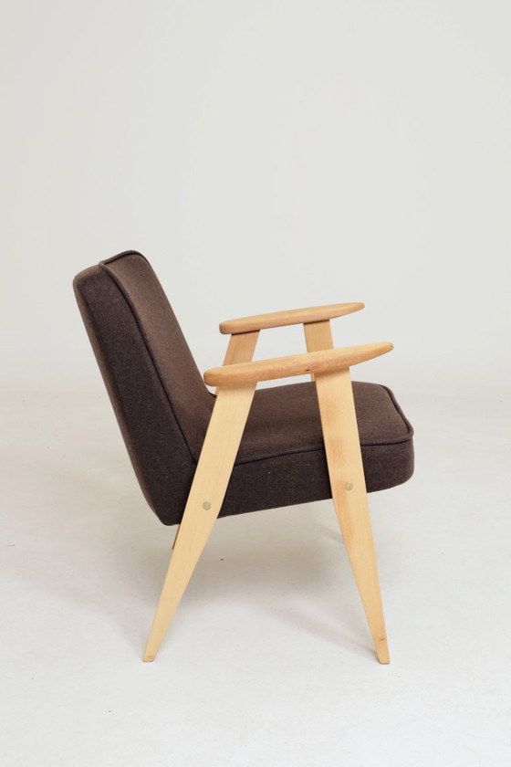 Image 1 of Lounge Chair Retro Style Cacao Wool Upholstery Natural beech wood