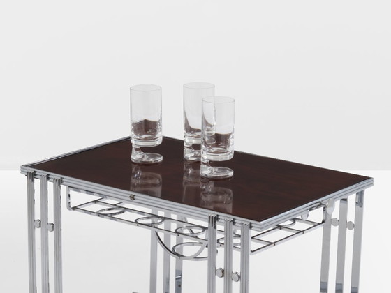 Image 1 of Tavolo da bar modernista francese in noce nichelato 1930