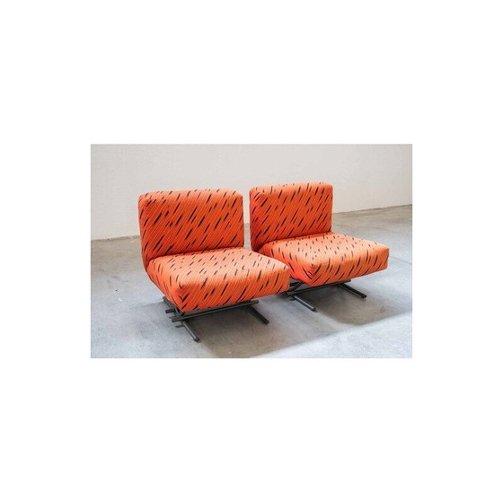 Image 1 of Pair of vintage armchairs in red and black fabric, 1970