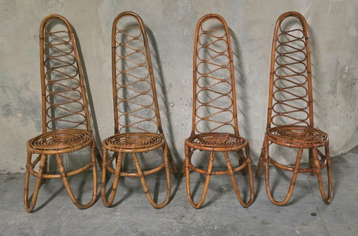Set van 4 bamboe stoelen van Bonacina, 1960