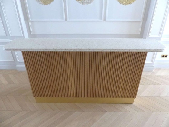 Image 1 of Moderne Bar aus massiver Eiche und doppelter Terrazzo-Arbeitsplatte – Einzigartiges Stück