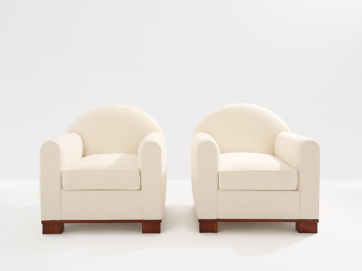 Paire de fauteuils club modernistes en palissandre, Jacques Adnet, 1931