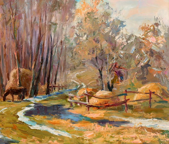 Original Ölgemälde Landschaft Ländlich Dorf Raky. Im Frühling – Gemälde & Zeichnungen, Canvas (photo 8 of 8)