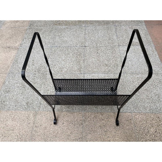 Image 1 of Vintage vinyl magazine rack, perforated metal and wrought iron by Mathieu Matégot, 1975