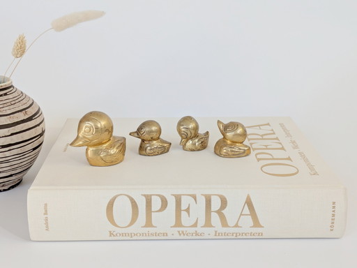 4 x Vintage Messing Eenden Familie Figuren | Midcentury Woondecoratie