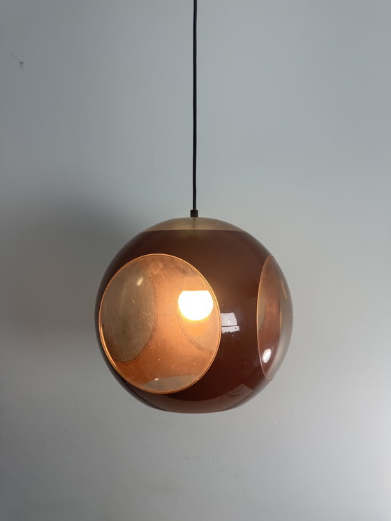 Image 1 of Vintage brown space age lamp Bug Eye pendant lamp 1970s