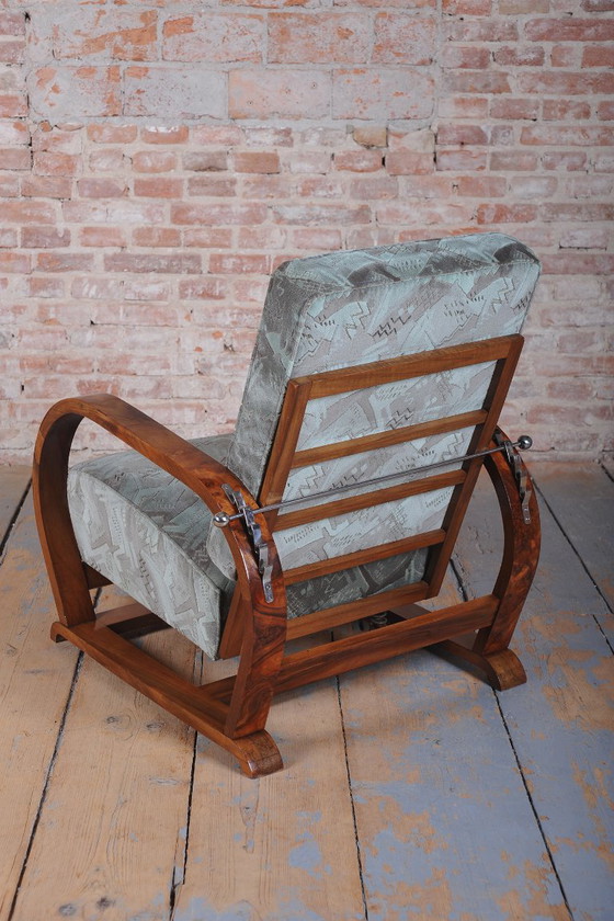 Fauteuil inclinable Art Déco restauré, noyer, chrome, repoli, République tchèque, années 1930 – Textile (photo 12 of 19)
