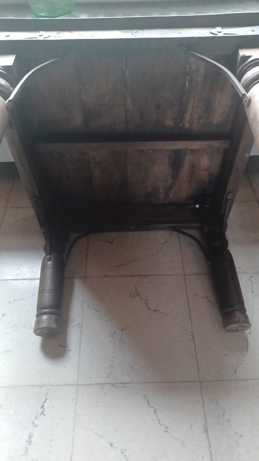 Juego de 2 mesitas auxiliares indias vintage – Madera maciza de sheesham y hierro forjado (50x50)