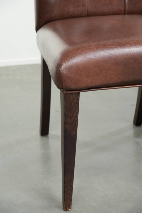 2x cognac kleurige vintage rundleren chesterfield eetkamerstoel – Eetkamerstoelen, Leather (photo 10 of 10)