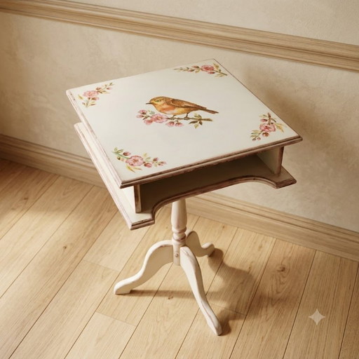 Hand Painted Robin Side Table in English Cottage Style