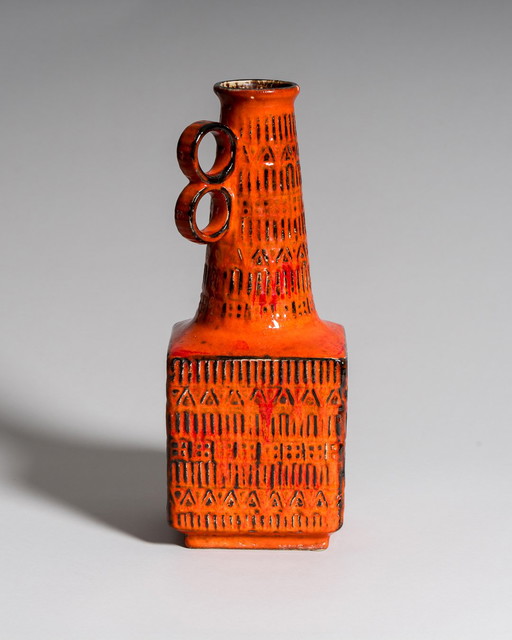 Vintage West Duits Aardewerk Vette Lava Vloervaas Bay Keramik Vorm 71 35 Oranje