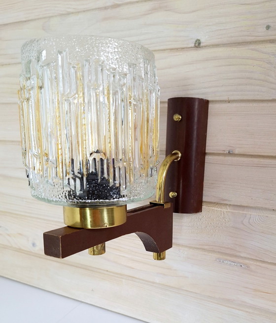 Image 1 of Vintage Wall Wood Lamp, Wood with Glass Shade