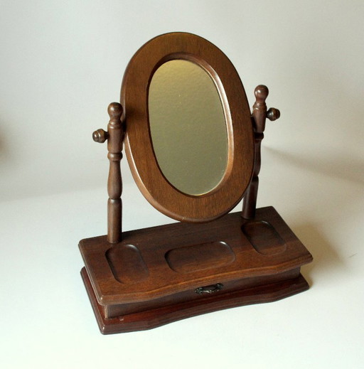 Beautiful small vanity mirror/cosmetic mirror made of wood and glass with drawer - Vintage 80s