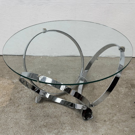 Image 1 of Round coffee table in chrome and glass by Knut Hesterberg for Ronald Schmitt | Space Age