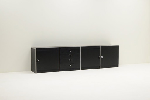 Large black and aluminum sideboard by Interlübke, 1980s Germany. 