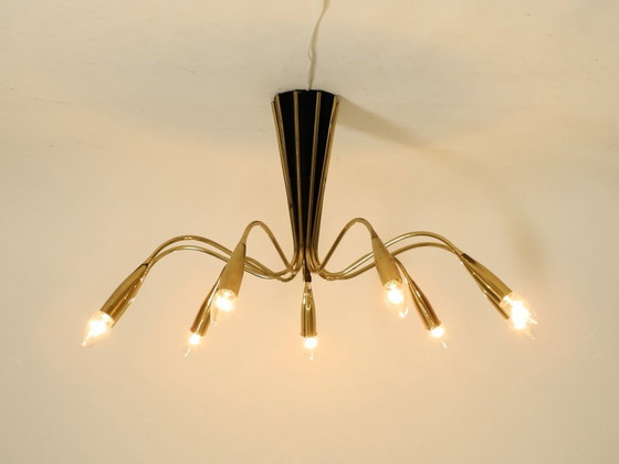 Beautiful Large 9-Arm Mid-Century Modern Brass Sputnik Ceiling Lamp – Chandeliers (photo 8 of 19)