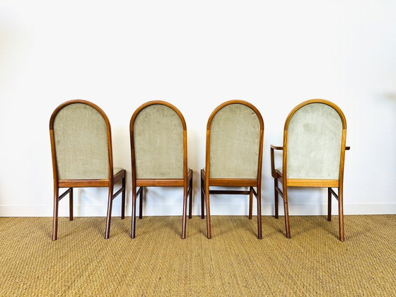 Image 1 of Set di 4 sedie da pranzo vintage in noce e velluto verde di G-Plan, 1970