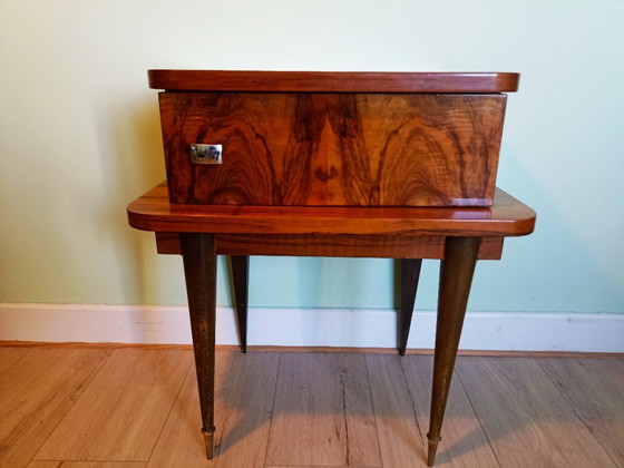 Image 1 of Frans, zeer zeldzaam, Mid -Century bijzetkastje (1947)- Uitstekende originele vintage staat.