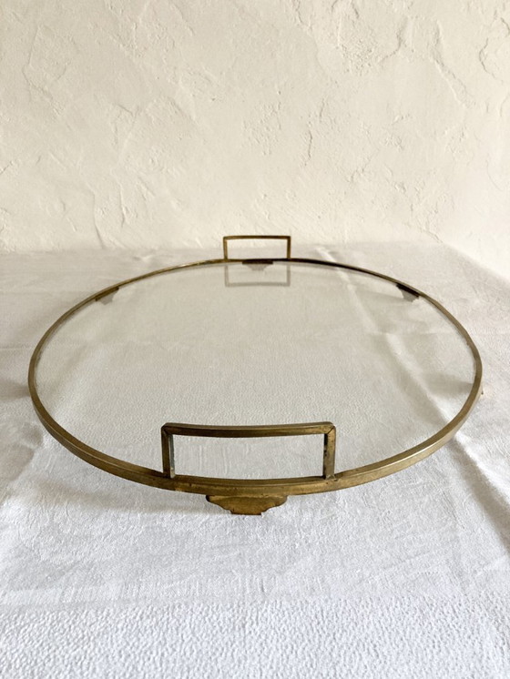 Image 1 of Oval glass and brass serving tray, late 19th - early 20th century