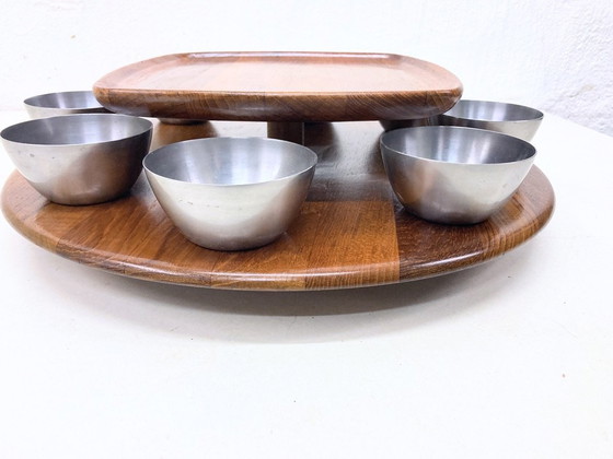 Image 1 of Double-decker turntable made of teak and stainless steel from Digsmed 60s Danish Design