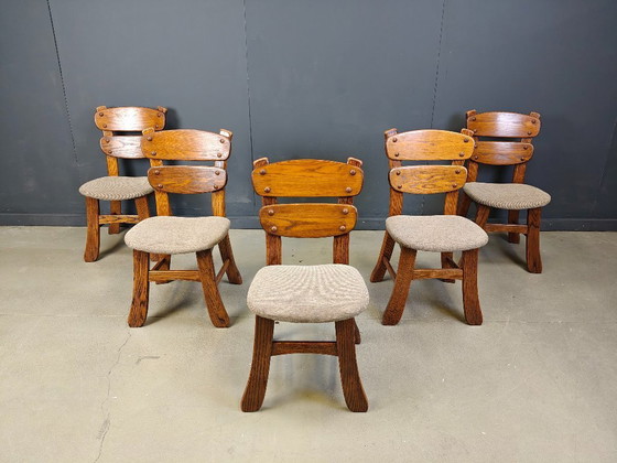 Image 1 of Vintage brutalist dining chairs, set of 5 - 1960s