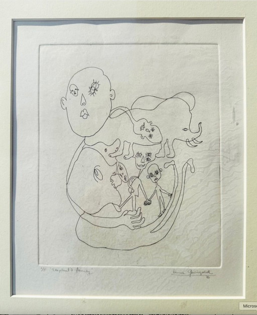 Vintage lithografie in een gelakte houten lijst van L. Gewisgold, 1970.