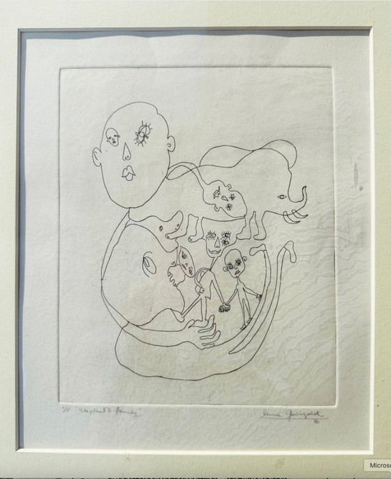 Image 1 of Vintage lithograph in a lacquered wooden frame by L. Gewisgold, 1970