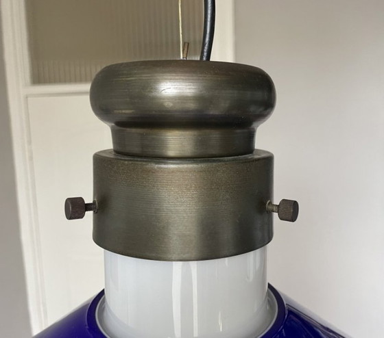 Image 1 of Vintage Danish pendant lamp with cobalt blue shade