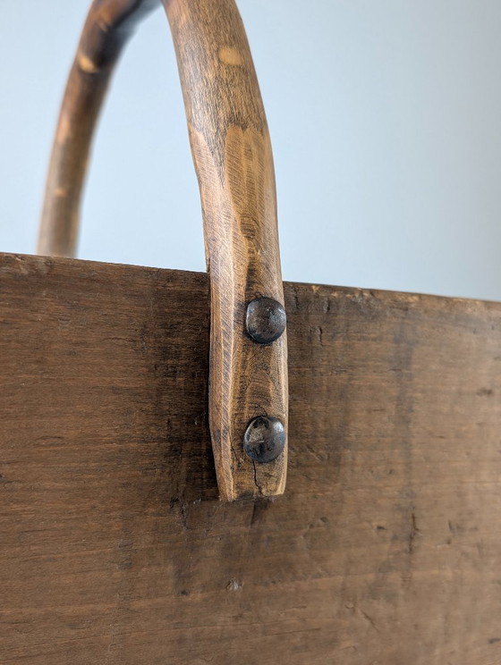 Image 1 of Antique Wooden Log Basket with Hand-Forged Hardware, Wabi-Sabi, 19th Century