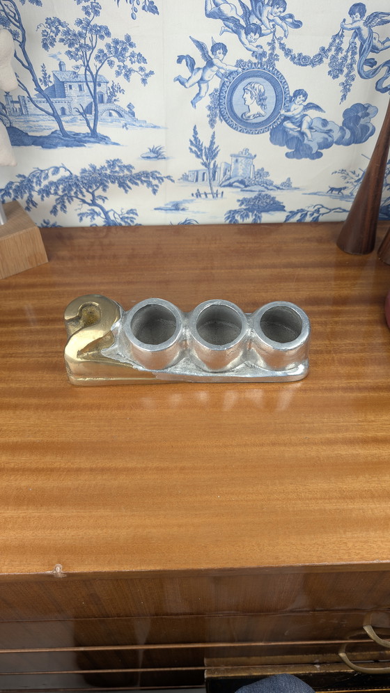 Image 1 of Vintage David Marshall Art 3 Brutalistisch Brons & Aluminium Pen Pot Vorm 2000