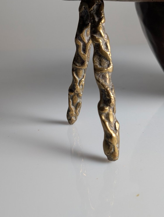 Image 1 of David Marshall, skulpturale Obstschale aus Bronze und Holz, Tischdekoration, 1970er Jahre