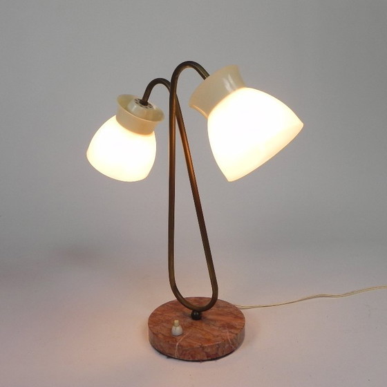 Image 1 of Table lamp with 2 plastic shades on marble base, 1950s