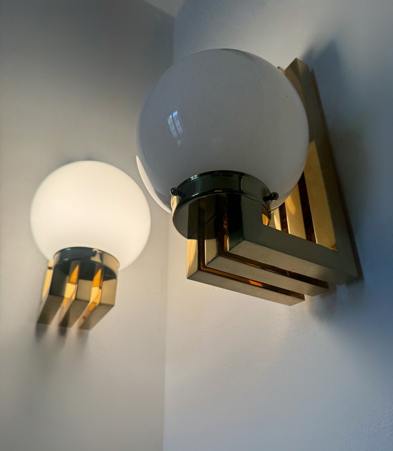 Image 1 of Opaline brass wall lights from the 1970s