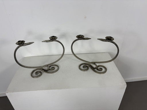 Juego de 2 candelabros metálicos vintage con forma de serpentina