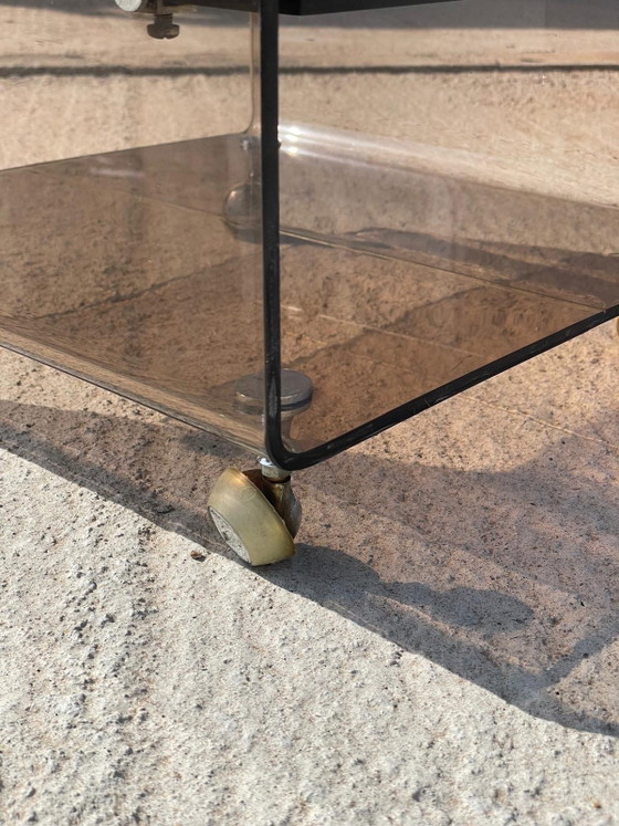 Image 1 of Vintage trolley van gerookt glas op wielen – bijzettafel uit het midden van de 20e eeuw