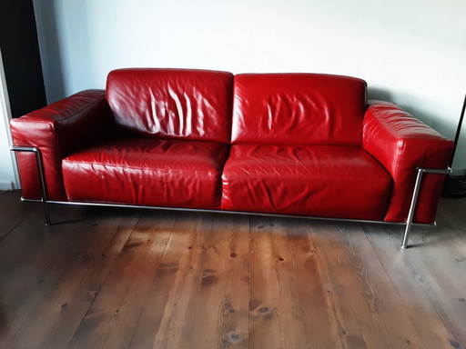 Natuzzi Italiaans lederen design bank met lounge-poef AKTIE!!