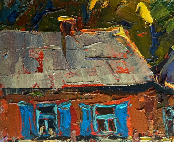 Image 1 of Original Oil Painting Evening Village Landscape Evening silence in the village