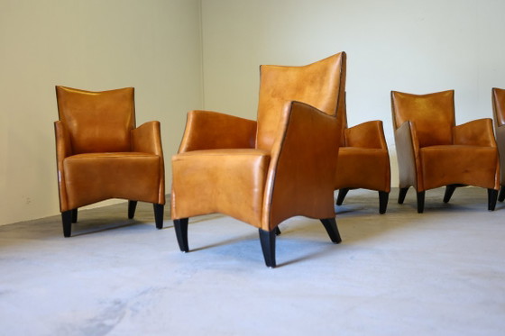 Image 1 of 8x Model Bergere Bart van Bekhoven for Artistiek Breda sheepskin dining chairs