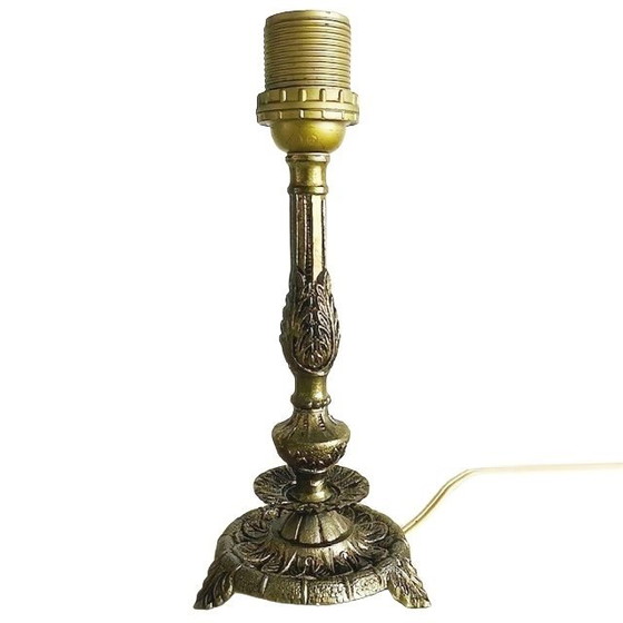 Image 1 of Vintage Portuguese baroque brass lamp base acanthus 1940s