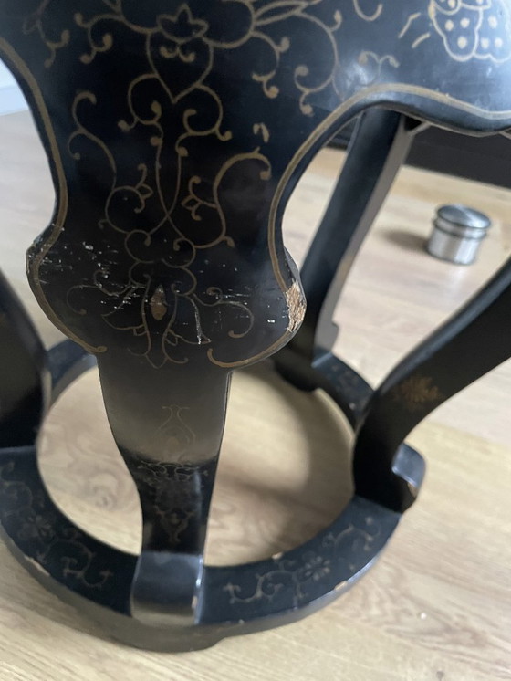 Image 1 of Antique Chinese Side Table – Handmade – Jade, Mother of Pearl & Gold Painting – Jinlong Beijing